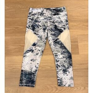 Fabletics blue & white snake print crop leggings with mesh panels size S